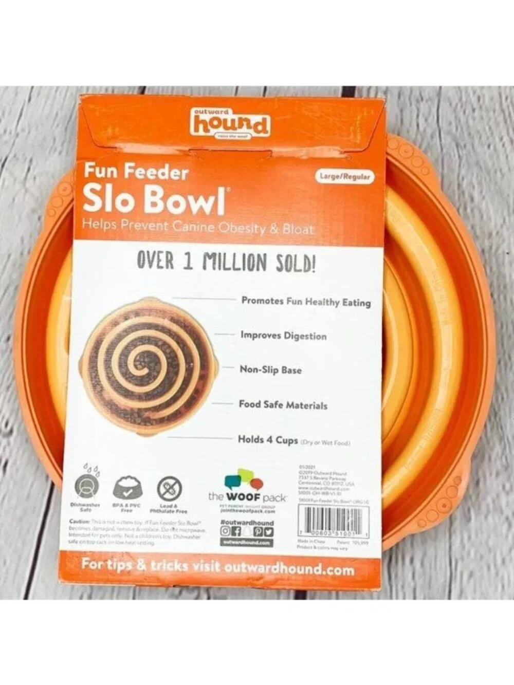 NEW in PKG OUTWARD HOUND ORANGE FUN FEEDER SLO BOWL LARGE/REGULAR
